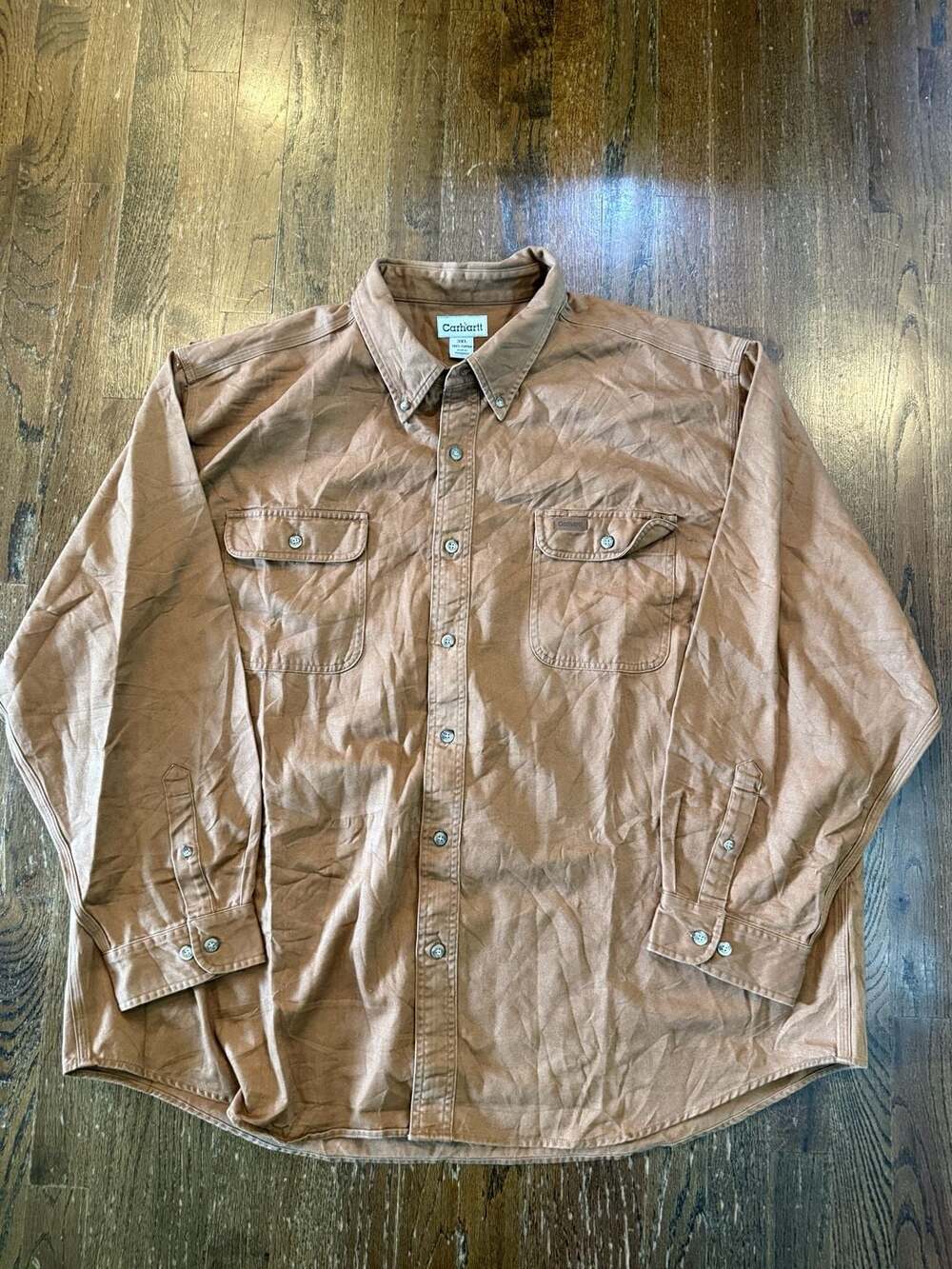 Carhartt S09BRN Long Sleeve Button Down Shirt Brown 3XL